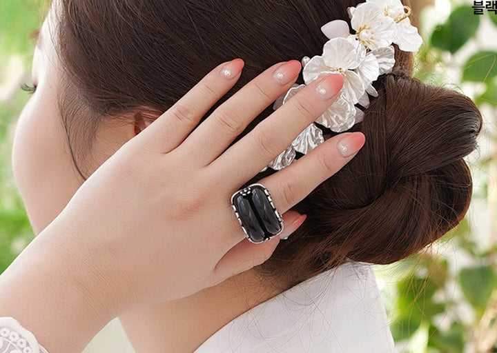 Korean Traditional Jade Ring Hanbok Accessory Item Adjustable Size Silver MR004