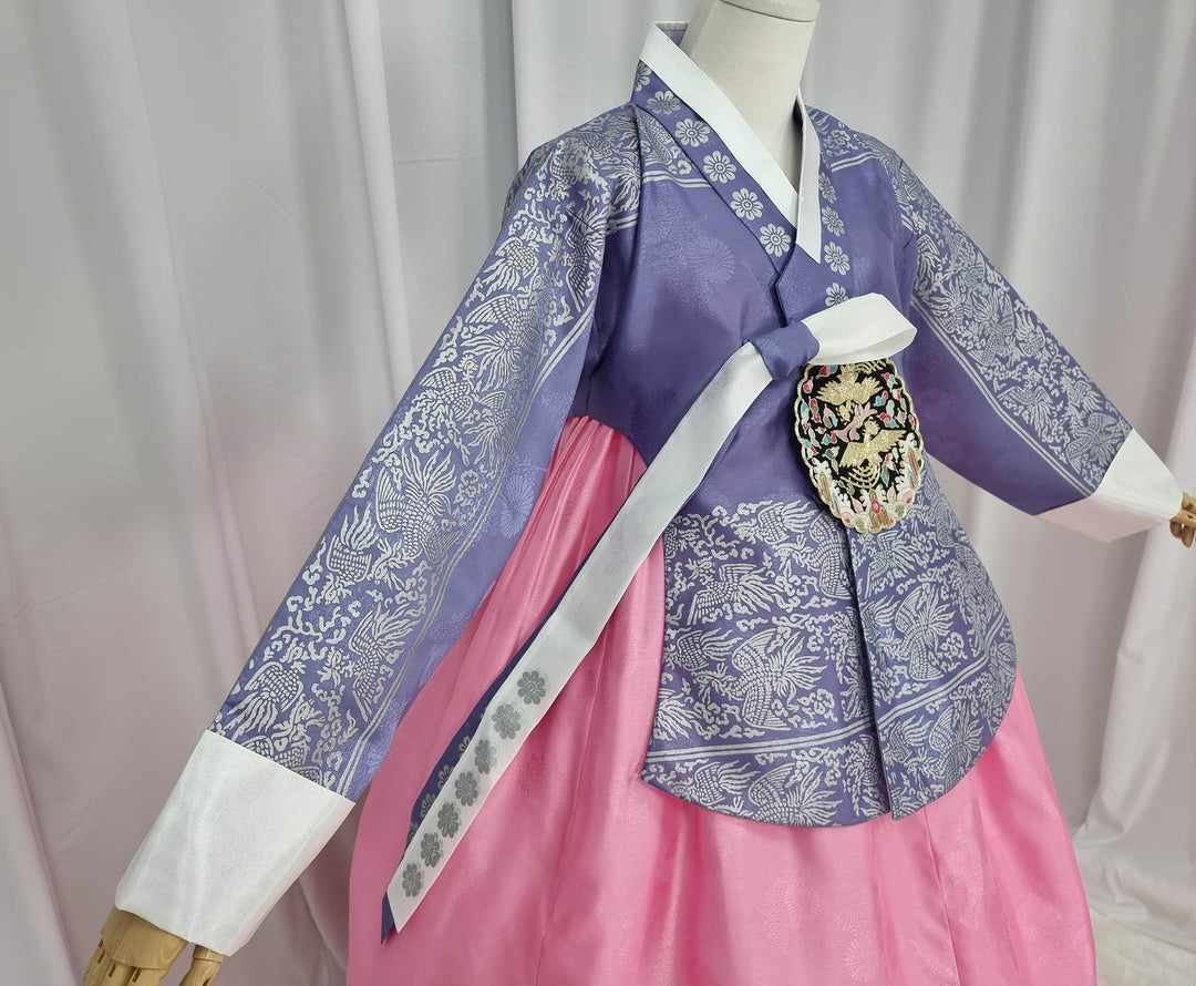 Korean Traditional Woman Personal Custom Hanbok Wedding Party Ceremony High Quality Print Dangui 당의 Queen Princess Design Hanbok Violet Pink OSW142