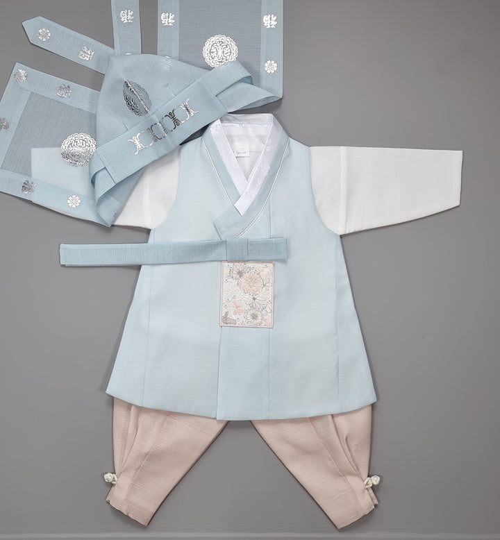 Hanbok Boy Baby Korea Traditional Clothing Set First Birthday Celebration Party 100th Birth Celebration 1–15 years Baby Light Blue HGB105