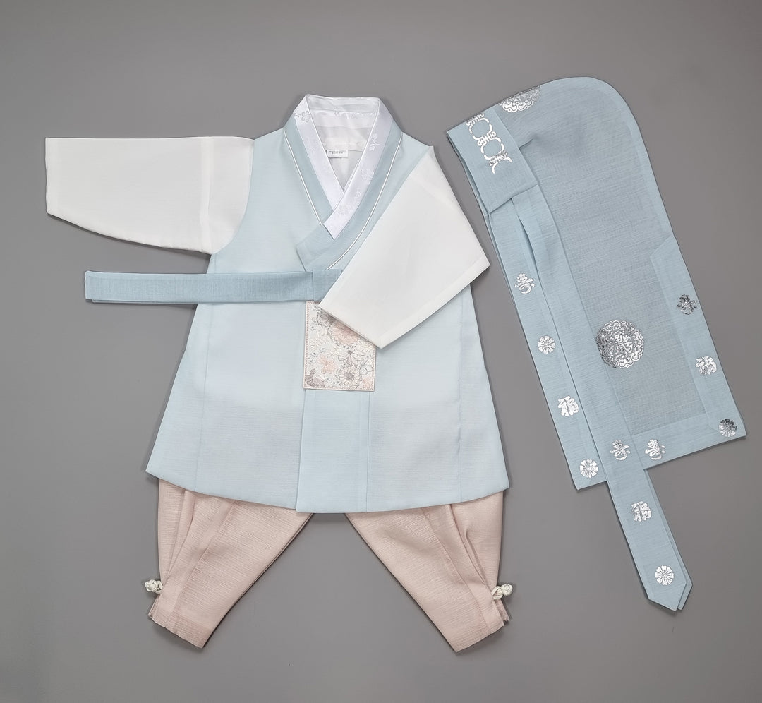 Hanbok Boy Baby Korea Traditional Clothing Set First Birthday Celebration Party 100th Birth Celebration 1–15 years Baby Light Blue HGB105