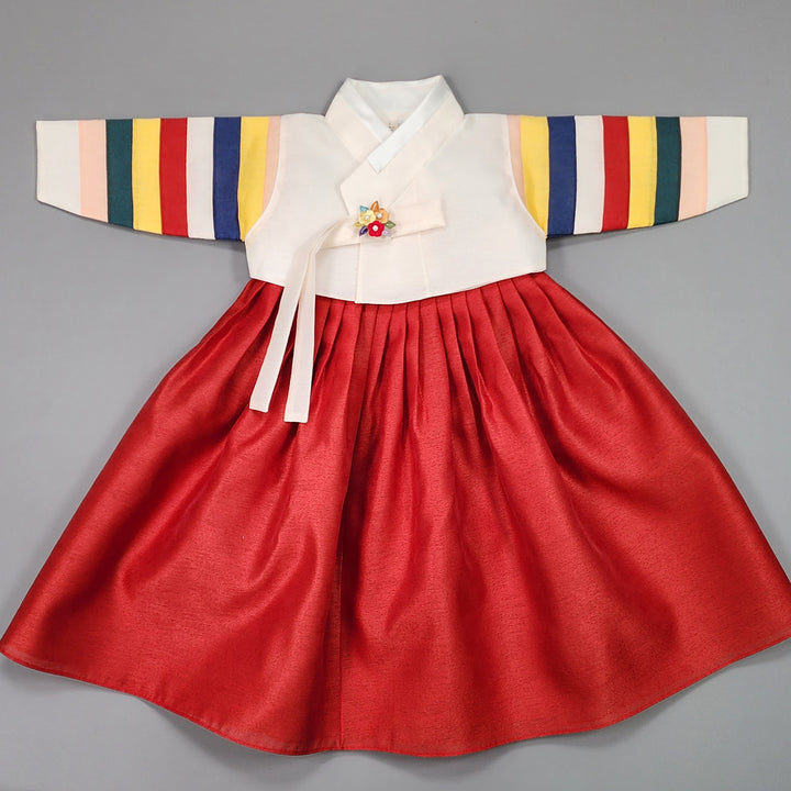 Hanbok Girl Baby Korea Traditional Clothing Set First Birthday Celebration Party Celebration 1–8 Years Vivid Red Saekdong 색동저고리 OSG330