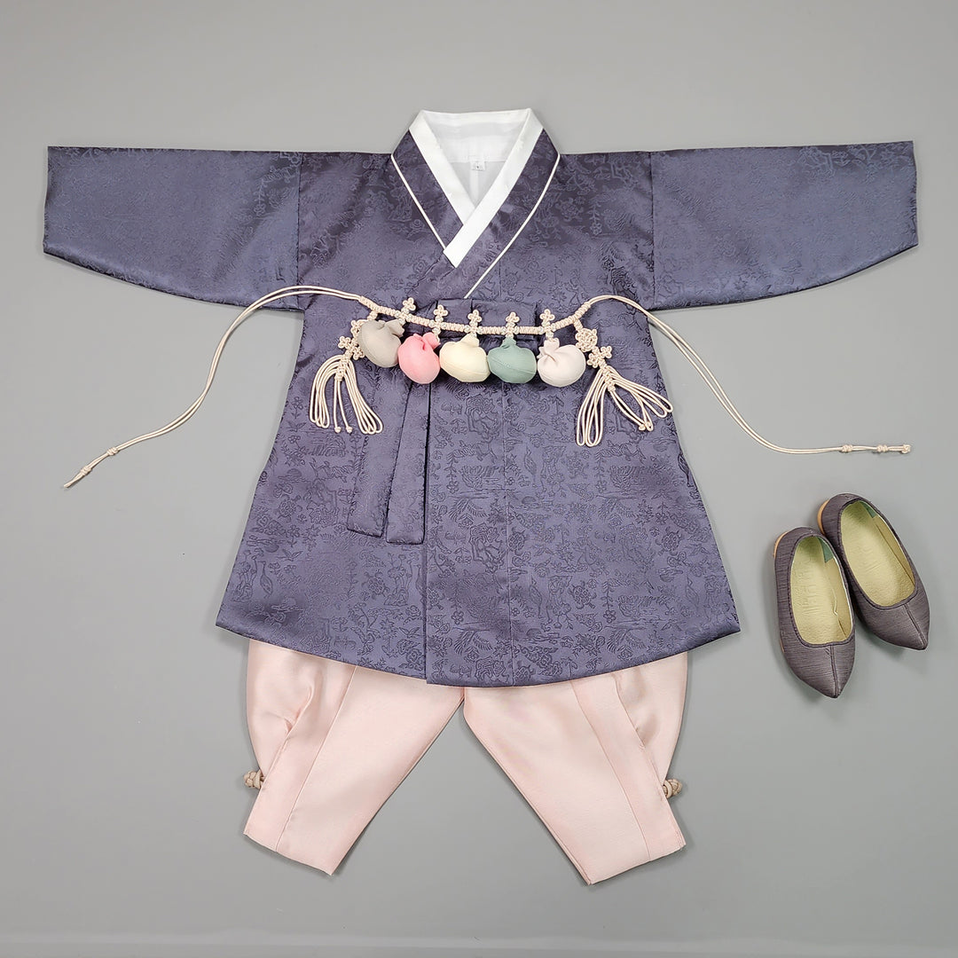 Korean Traditional Boy Baby Hanbok Dol Baikil Party Celebration 100 Days-8 Ages Oriental Silk Gray OSB164