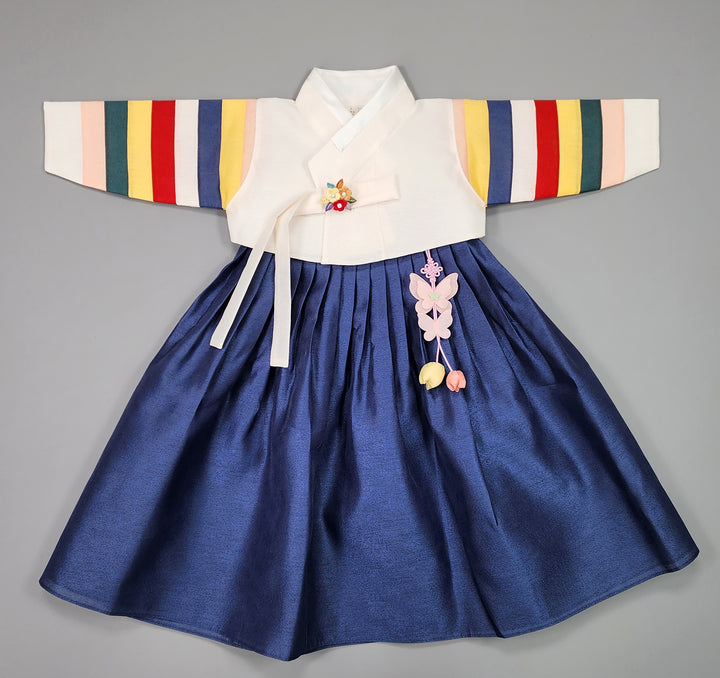 Hanbok Girl Baby Korea Traditional Clothing Set First Birthday Celebration Party Celebration 1–8 Years Vivid Navy Saekdong 색동저고리 OSG329