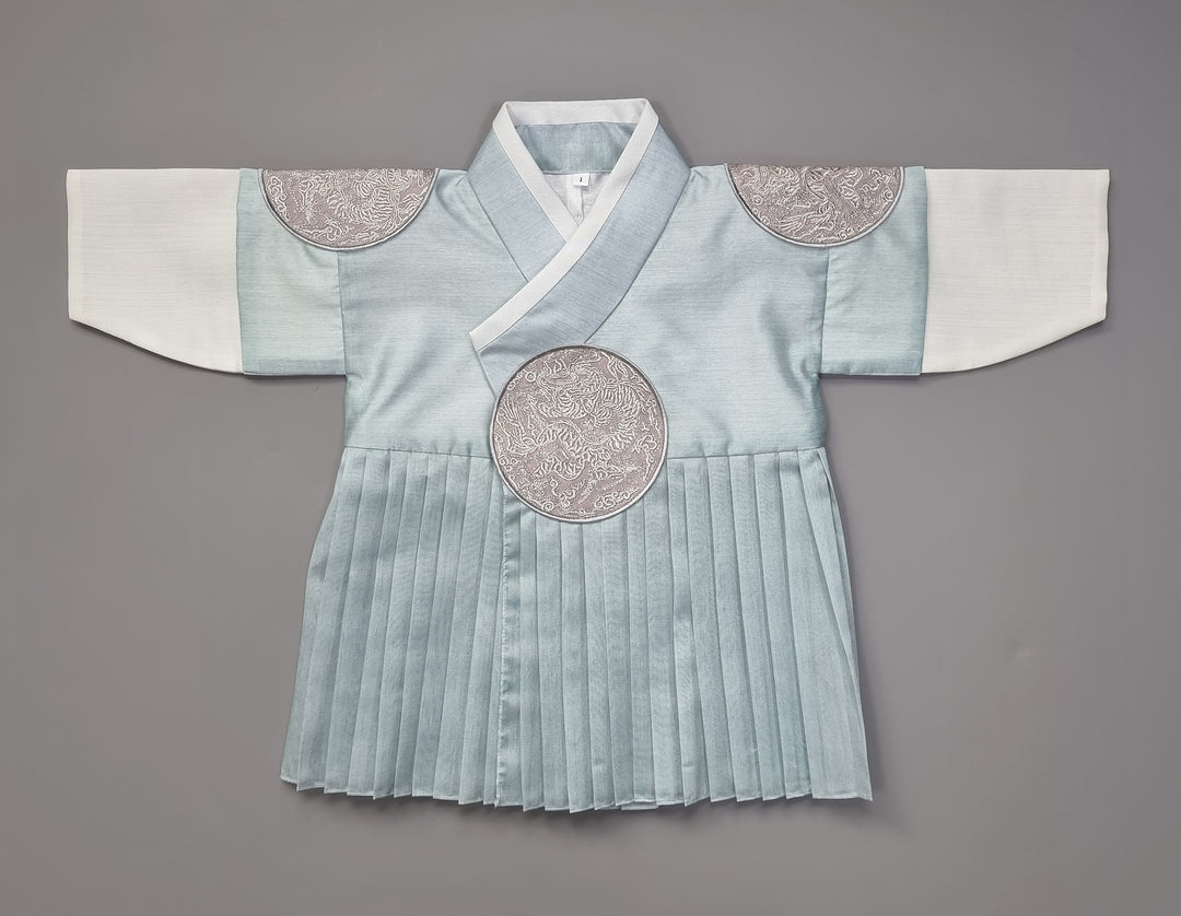 Korean Traditional Boy Baby Hanbok Dol Baikil Party Celebration 100th-10 Ages King Design Blue GHB101