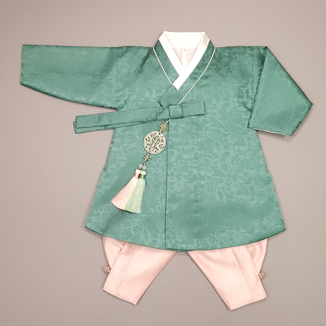 Korean Traditional Boy Baby Hanbok Dol Baikil Party Celebration 100 Days-8 Ages Oriental Silk Green OSB161