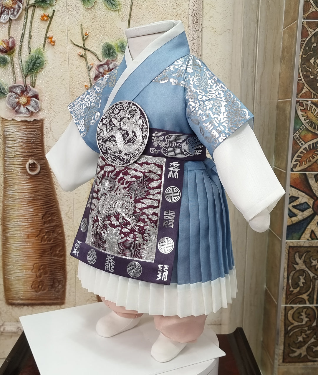 Korean Traditional Boy Baby Hanbok Dol Baikil Party Celebration 100th-10 Ages King Design Sky Blue GHB118