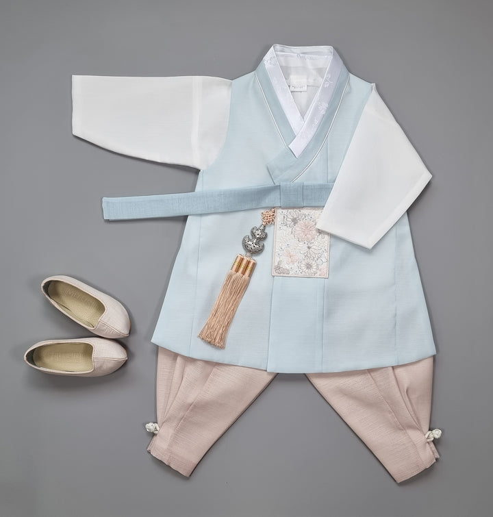 Hanbok Boy Baby Korea Traditional Clothing Set First Birthday Celebration Party 100th Birth Celebration 1–15 years Baby Light Blue HGB105