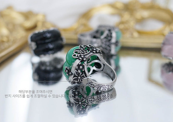 Korean Traditional Jade Ring Hanbok Accessory Item Adjustable Size Silver MR004