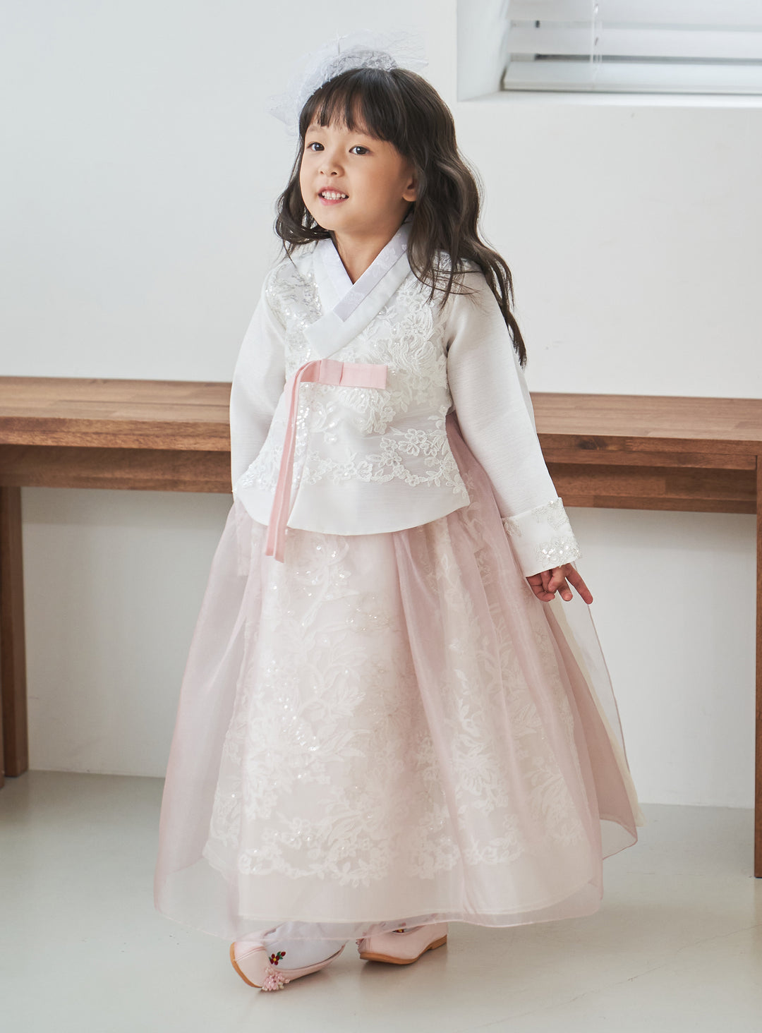 Hanbok Girl Baby Korea Traditional Clothing Set First Birthday Celebration Party Celebration 1 -8 years White Beads Embroidery Pink