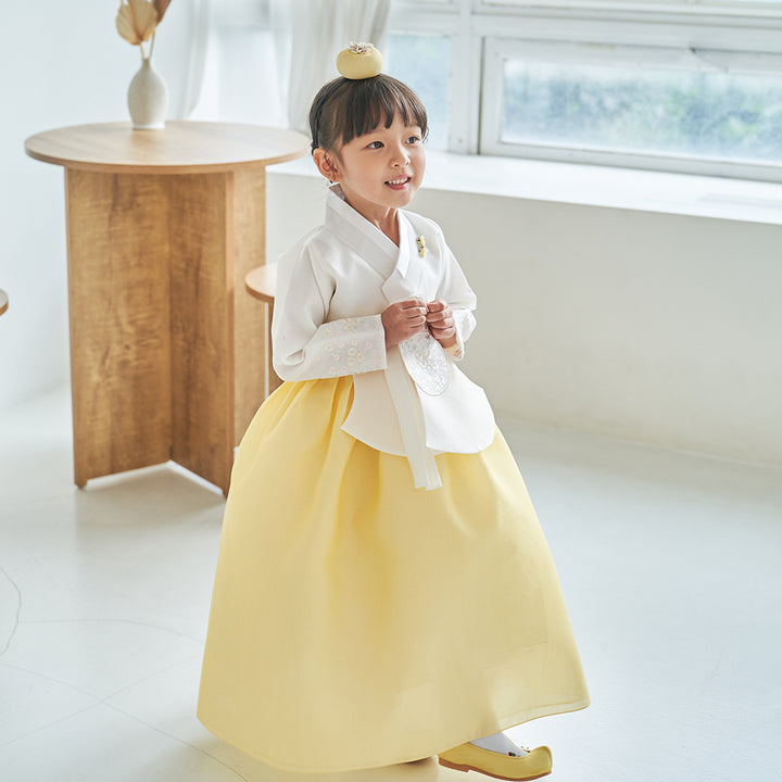 Hanbok Girl Baby Korea Traditional Clothing Set First Birthday Celebration Party 100th Birth Celebration 1-10 years Ivory Yellow