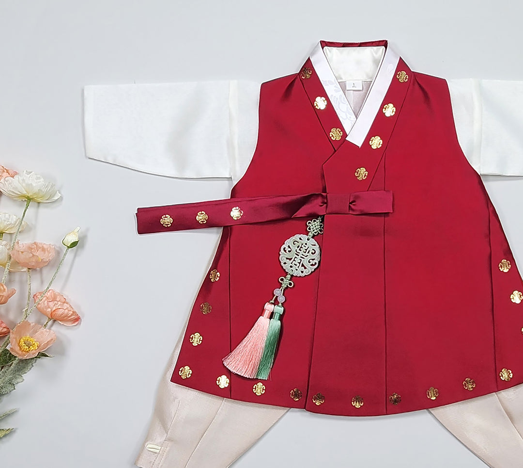 Korean Traditional Hanbok Brother Boy Baby Dol Baikil Party Celebration 100th-10 Ages 1st Birthday Red Green GHB204