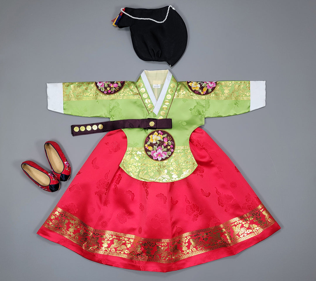 Hanbok Dress Girl Baby Korea Traditional Clothing Set First Birthday Celebration Party 100th Birth1–15 years Gold Print HG148