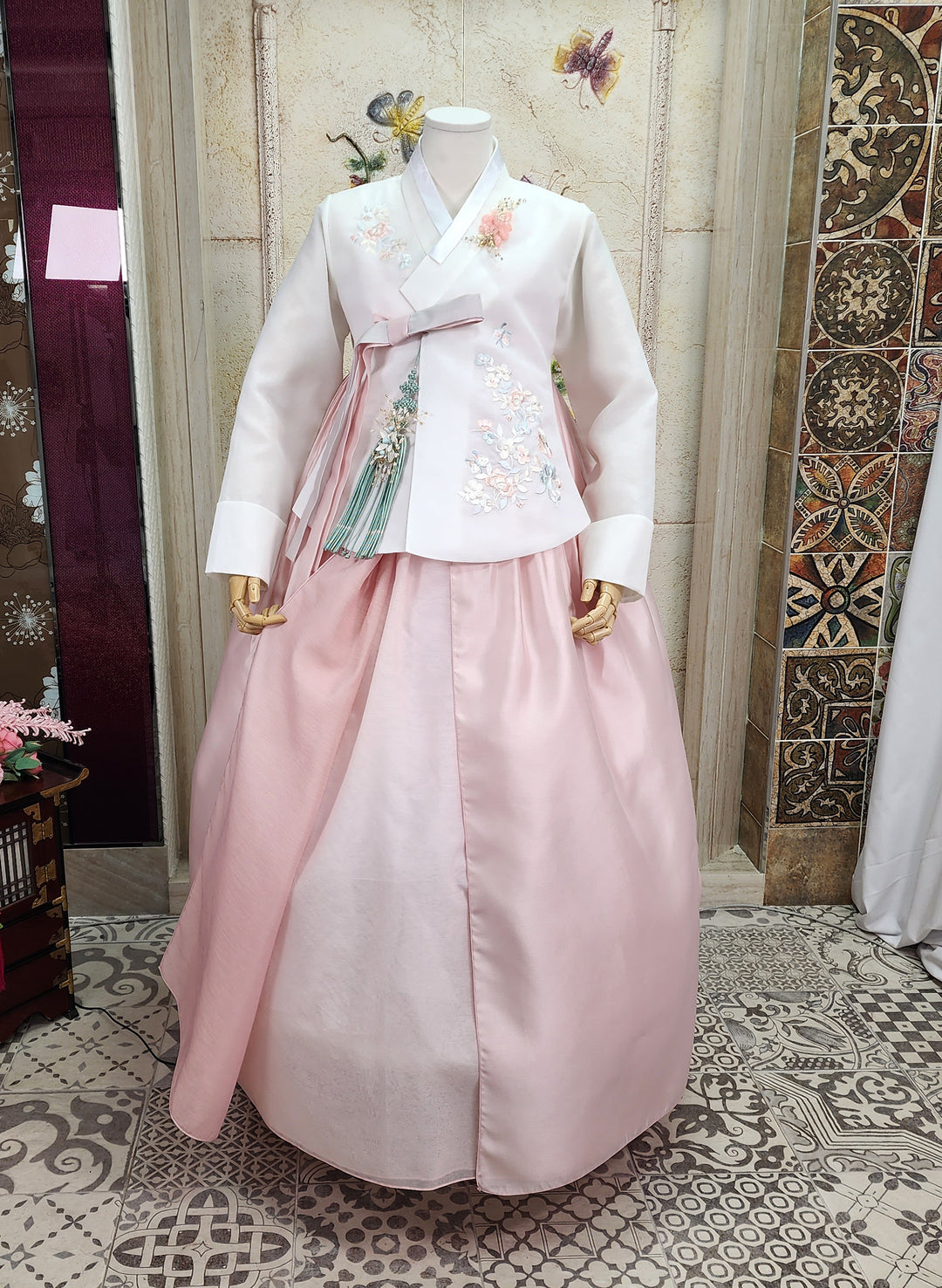 Korean Traditional Woman Personal Custom Hanbok Wedding Party Ceremony Ivory Embroidery OSW002