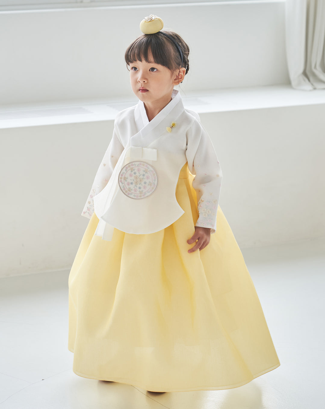 Hanbok Girl Baby Korea Traditional Clothing Set First Birthday Celebration Party 100th Birth Celebration 1-10 years Ivory Yellow