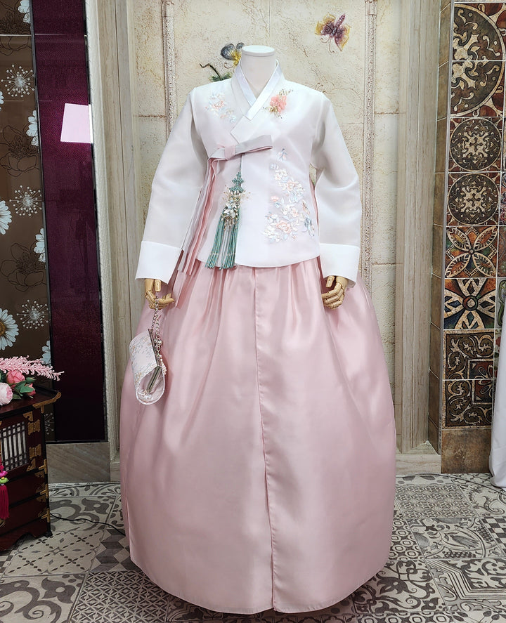 Korean Traditional Woman Personal Custom Hanbok Wedding Party Ceremony Ivory Embroidery OSW002