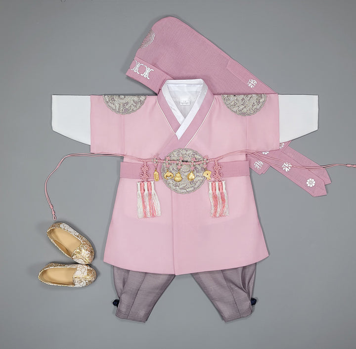 Korean Traditioanl Boy Baby Hanbok Dol Baikil Party Celebration 100th-8 Ages Pink Kings Design