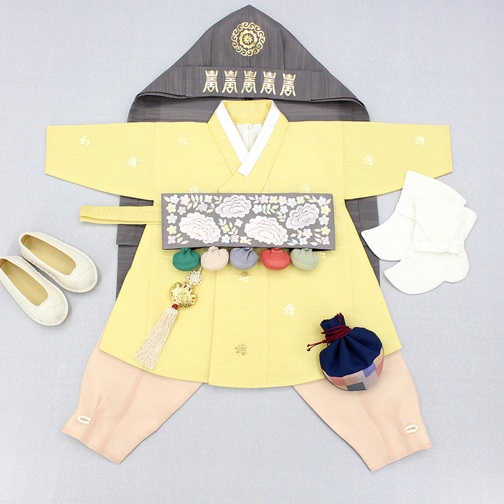 Korean Traditional Boy Baby Hanbok Dol Baikil Party Celebration 100th-10 Years&nbsp; Bright Yellow DDB111