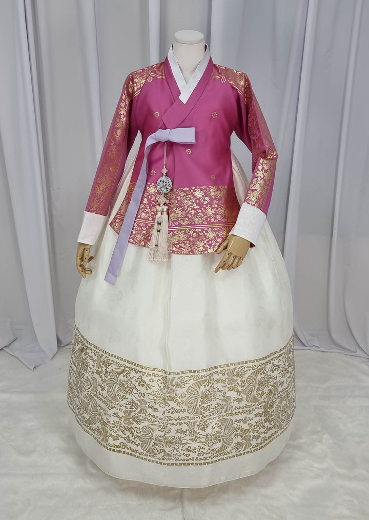 Korean Traditional Woman Personal Custom Hanbok Wedding Party Ceremony High Quality Print Dangui 당의 Queen Princess Design Hanbok Pink Ivory OSW146