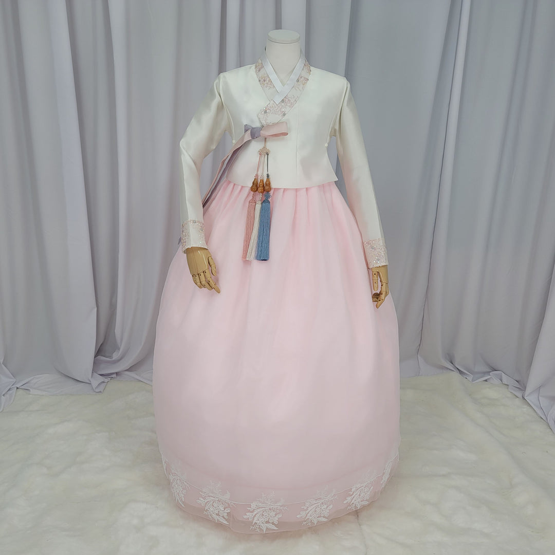 Woman Hanbok Dress Korea Traditional cothes Set Wedding Ceremony Birthday Custom-Made Lace Pink OSW512