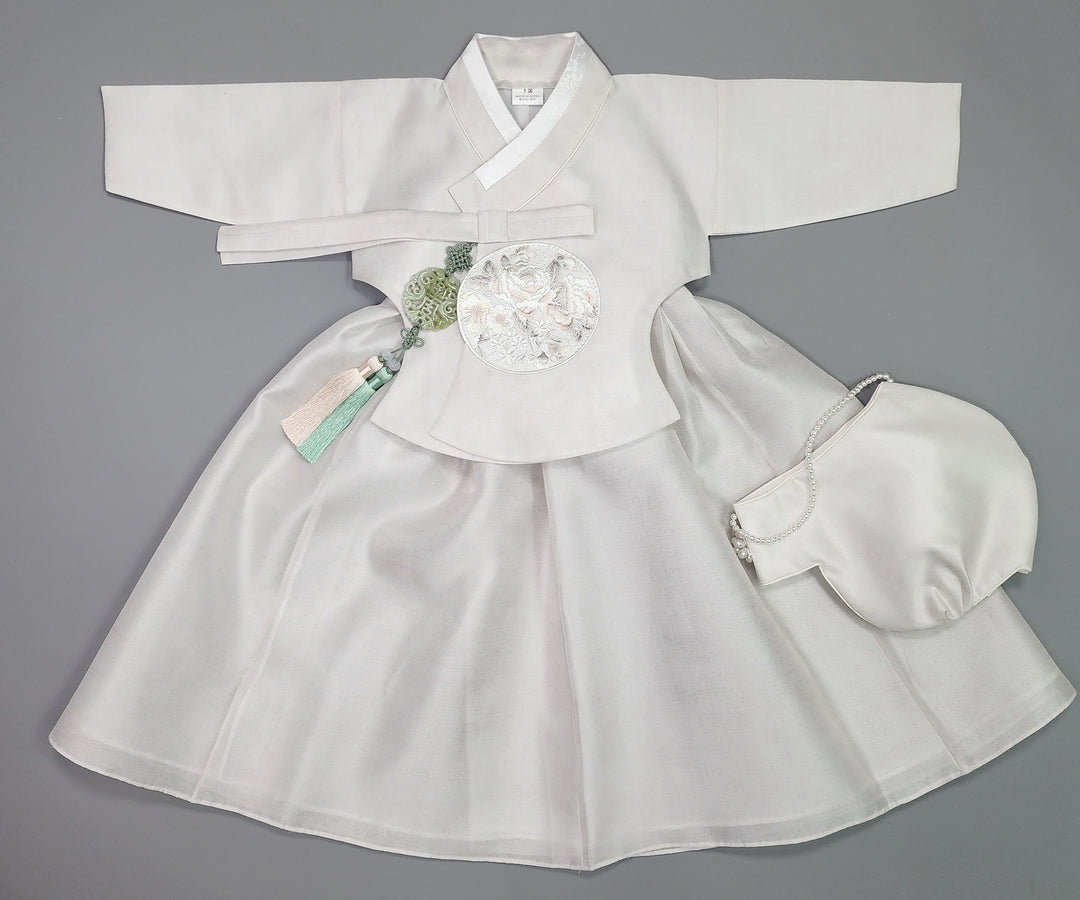 Hanbok Girl Baby Korea Traditional Clothing Set First Birthday Celebration Party 100th Birth1–15 years Ivory HG107