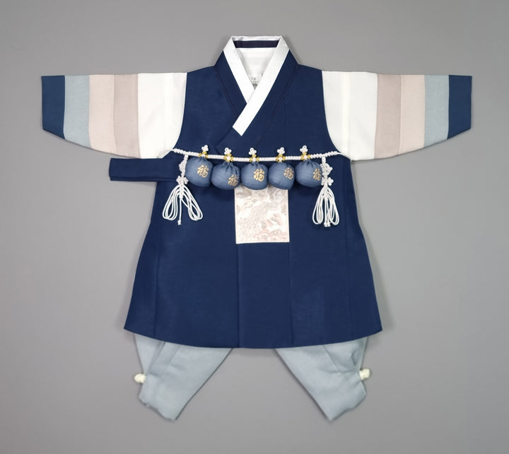 Korean Traditional Boy Baby Hanbok Dol Baikil Party Celebration 100th Days 1-15 Ages Navy 색동 HGB113