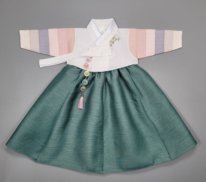 Hanbok Dress Girl Baby Korea Traditional Clothing Set First Birthday Celebration Party 100th Birth1–15 years White Green HG156