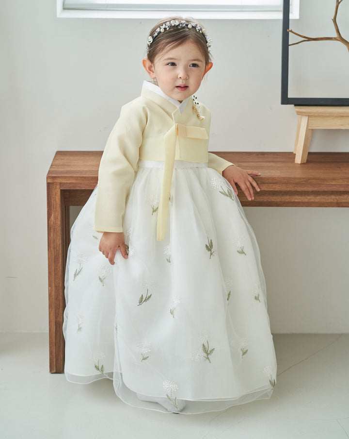 Hanbok Dress Girl Baby Korea Traditional Clothing Set First Birthday Celebration Party Celebration 100th Days Baikil Pastel Yellow 1–8 Years Dress OS107