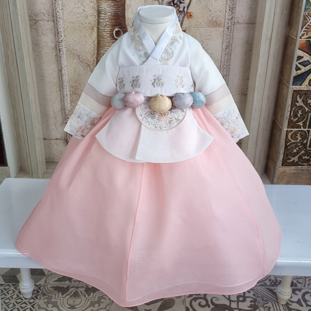 Hanbok Girl Baby Korea Traditional Clothing Set First Birthday Celebration Party 100th Birth Celebration 1–15 years White Peach Embroidery