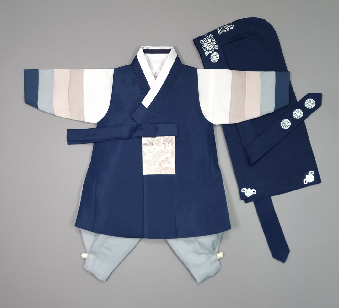 Korean Traditional Boy Baby Hanbok Dol Baikil Party Celebration 100th Days 1-15 Ages Navy 색동 HGB113