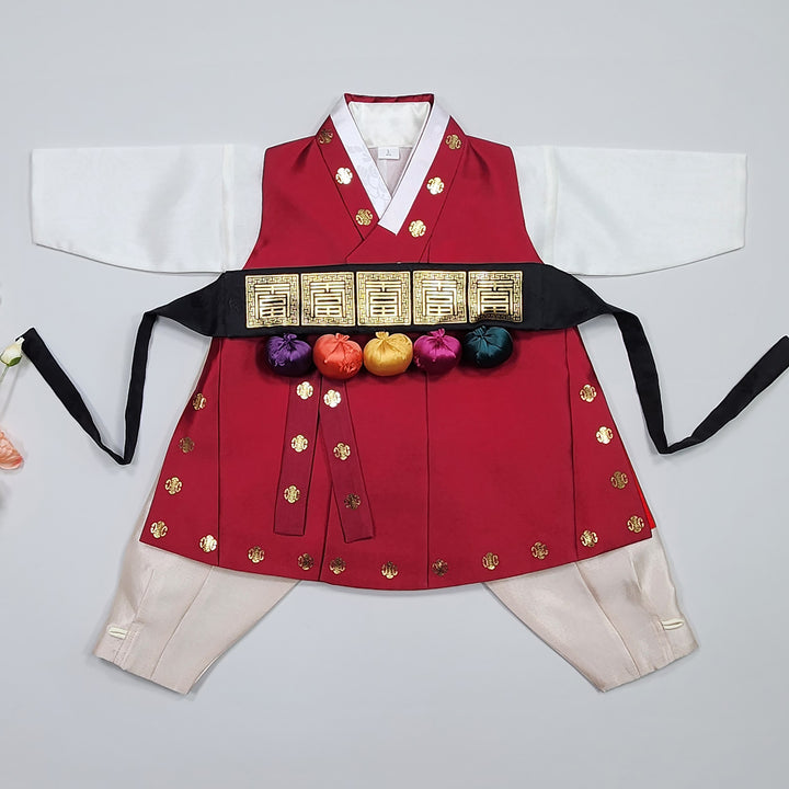 Korean Traditional Hanbok Brother Boy Baby Dol Baikil Party Celebration 100th-10 Ages 1st Birthday Red Green GHB204