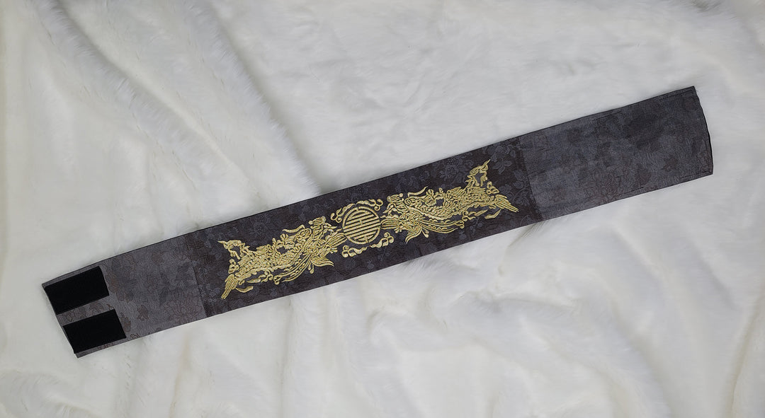Korean Traditional Hanbok Belt Man Embroidery Charcoal OB02