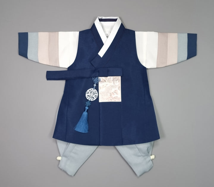 Korean Traditional Boy Baby Hanbok Dol Baikil Party Celebration 100th Days 1-15 Ages Navy 색동 HGB113