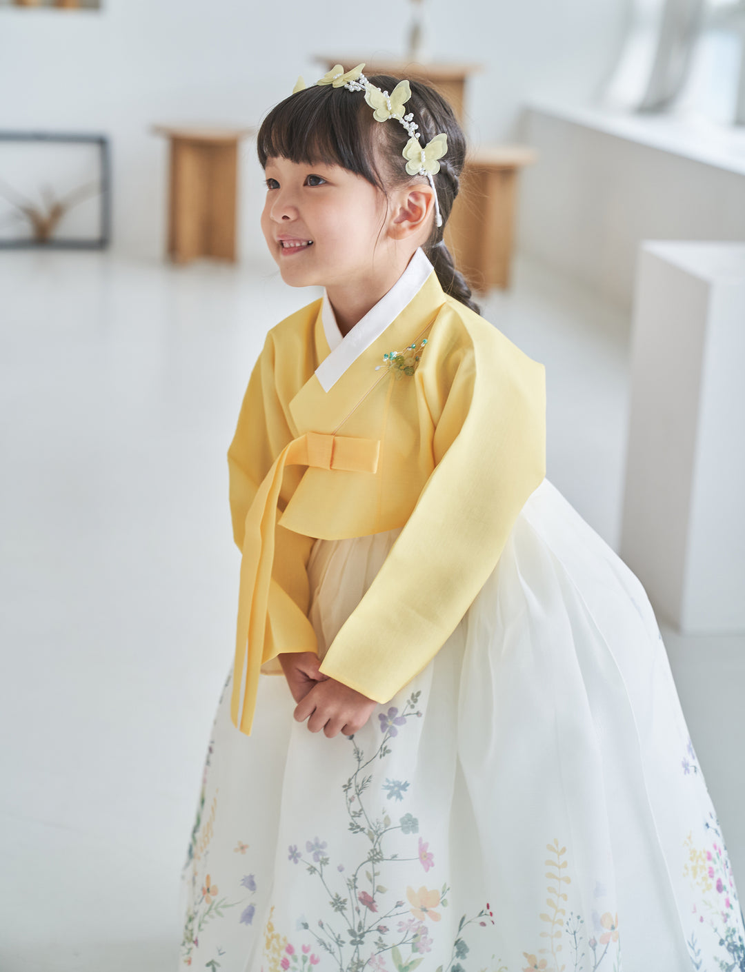 Hanbok Girl Baby Korea Traditional Clothing Set First Birthday Celebration Party 100th Birth Celebration 1-8 years Yellow Flower