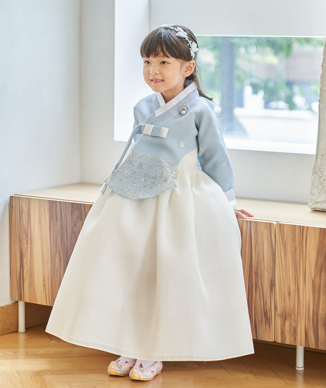 Hanbok Girl Baby Korea Traditional Clothing Set First Birthday Celebration Party 100th Birth Celebration 1-10 years Ivory Blue