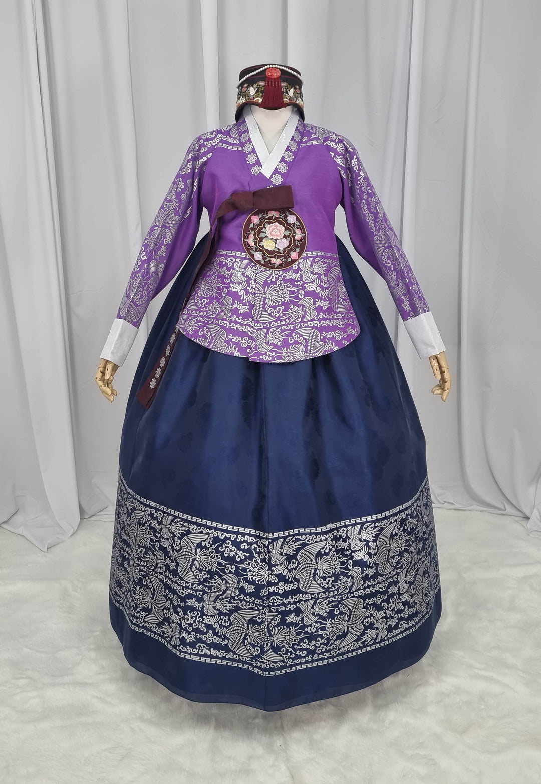 Korean Traditional Woman Personal Custom Hanbok Wedding Party Ceremony High Quality Print Dangui 당의 Queen Princess Design Hanbok Purple Navy OSW143