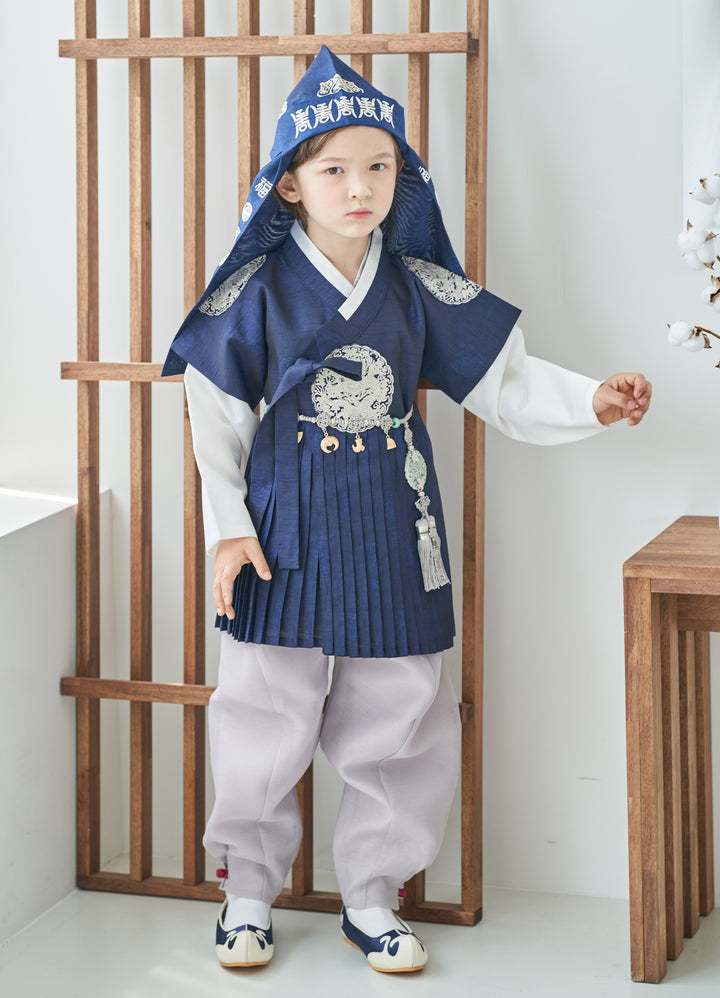 Korean Traditional Boy Baby Hanbok Dol Baikil Party Celebration 100th-10 Ages Navy Pleated 철릭 OSB102