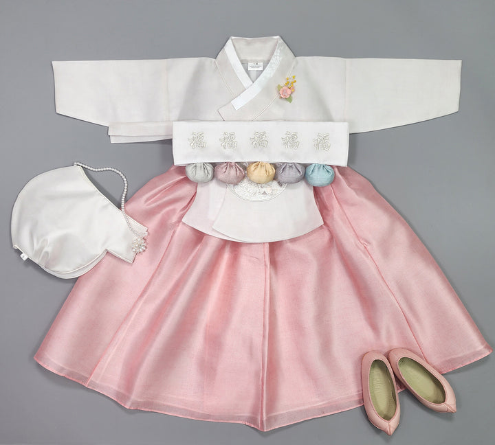 Hanbok Girl Baby Korea Traditional Clothing Set First Birthday Celebration Party 100th Birth Celebration 1–15 years Ivory Pink