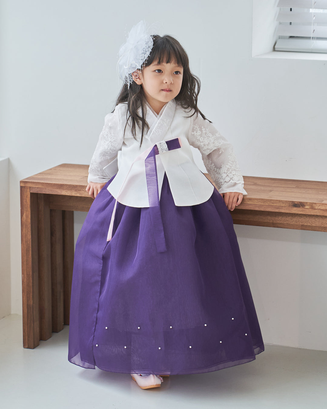 Hanbok Girl Baby Korea Traditional Clothing Set First Birthday Celebration Party Celebration 1 -8 years White Beads Embroidery Purple