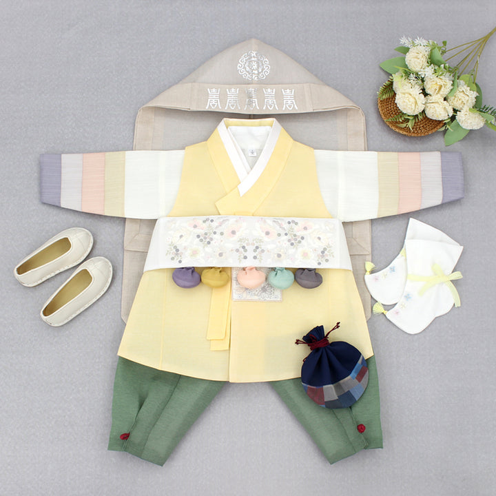 Korean Traditional Boy Baby Hanbok Dol Baikil Party Celebration 100th-10 Years Yellow DDB116