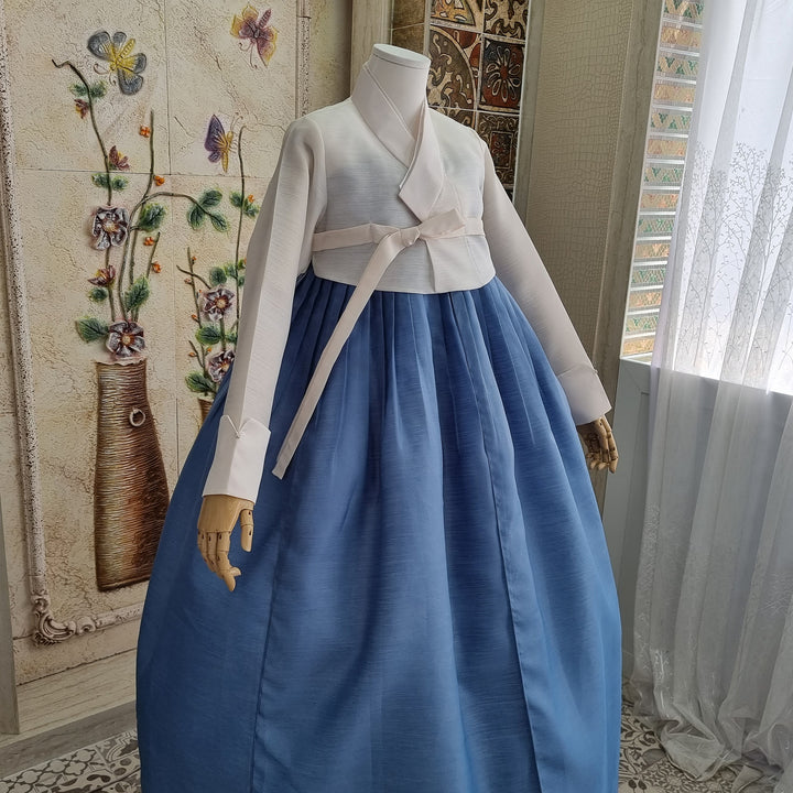 Korean Traditional Woman Personal Custom Hanbok Wedding Party Ceremony Ivory Blue Skirt Mom Grandmom Hanbok OSW131