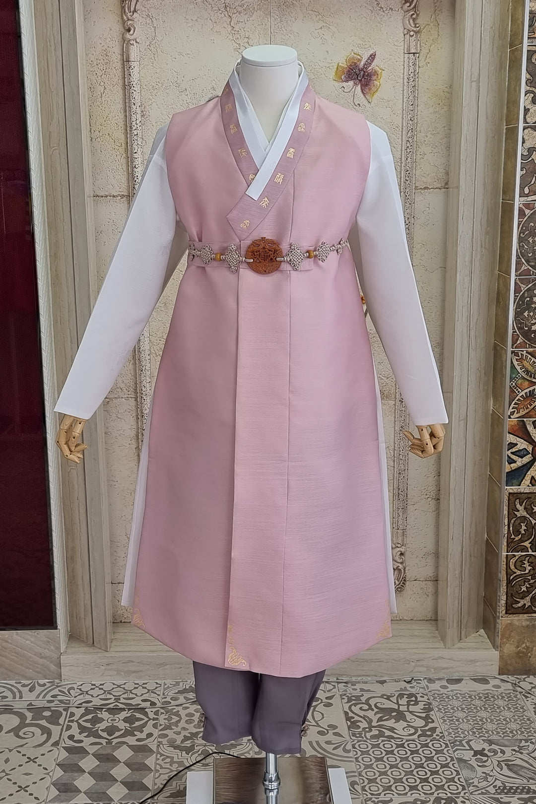 Korean Traditional Man Personal Custom Hanbok Wedding Party Ceremony Pink Groom Father Hanbok OSM132