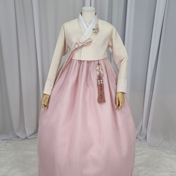 Woman Hanbok Dress Korea Traditional clothes Set Wedding Ceremony Birthday Custom-Made Pink Skirt OSW553