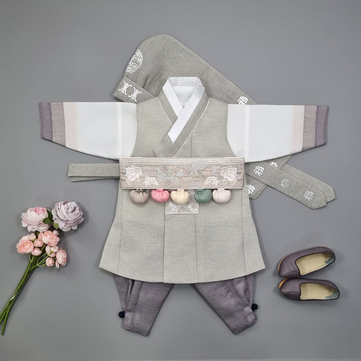 Korean Traditional Boy Baby Hanbok Dol Baikil Party Celebration 100th Days 1-15 Ages Light Green Khaki 색동 HGB114