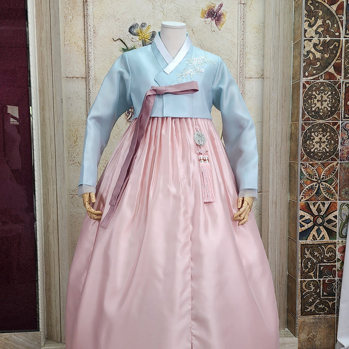 Korean Traditional Woman Personal Custom Hanbok Wedding Party Ceremony Blue Pink Mom Hanbok OSW004