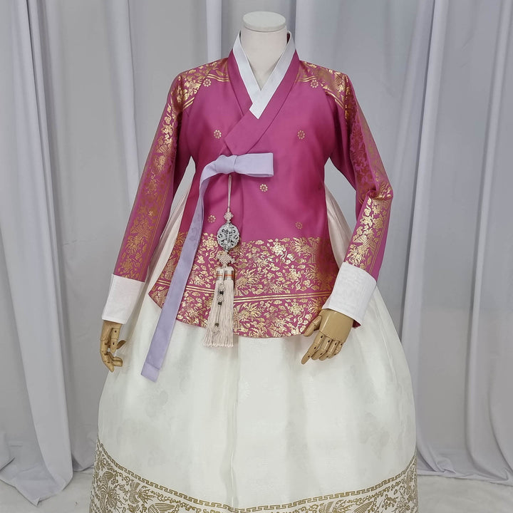 Korean Traditional Woman Personal Custom Hanbok Wedding Party Ceremony High Quality Print Dangui 당의 Queen Princess Design Hanbok Pink Ivory OSW146