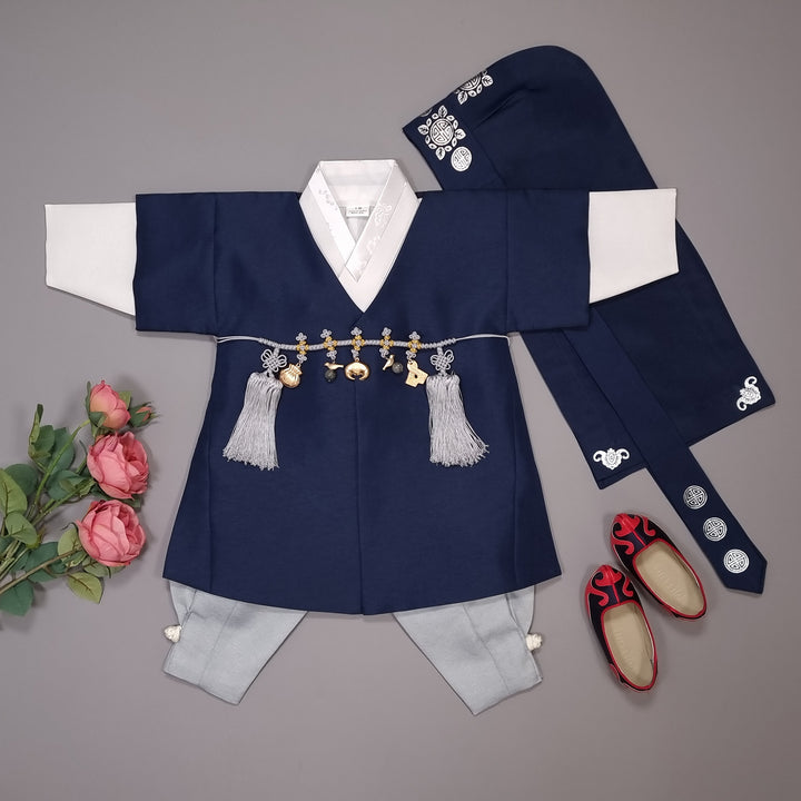 Korean Traditional Boy Baby Hanbok Dol Baikil Party Celebration 100th-10 Ages Navy HGB116