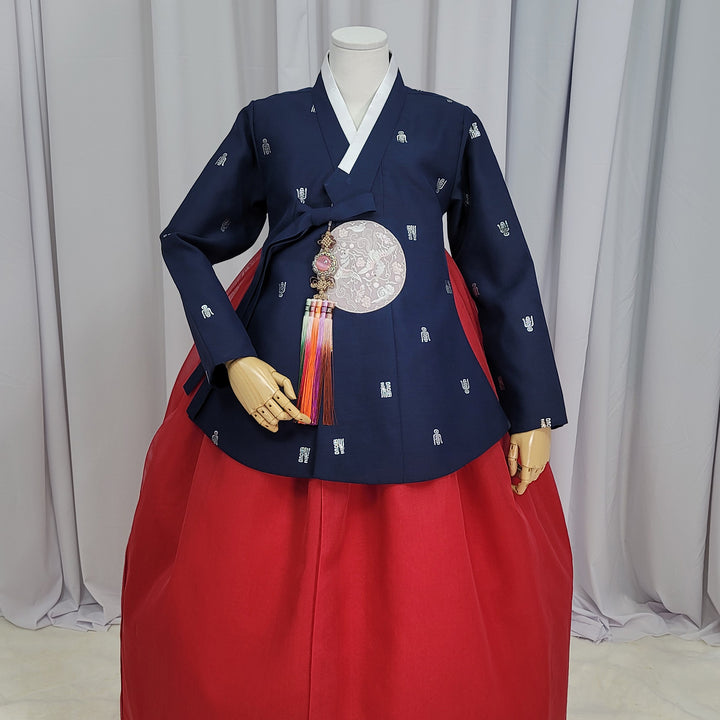 Korean Traditional Woman Personal Custom Hanbok Wedding Party Ceremony High Quality Print Dangui 당의 Queen Princess Design Hanbok Navy Red OSW150