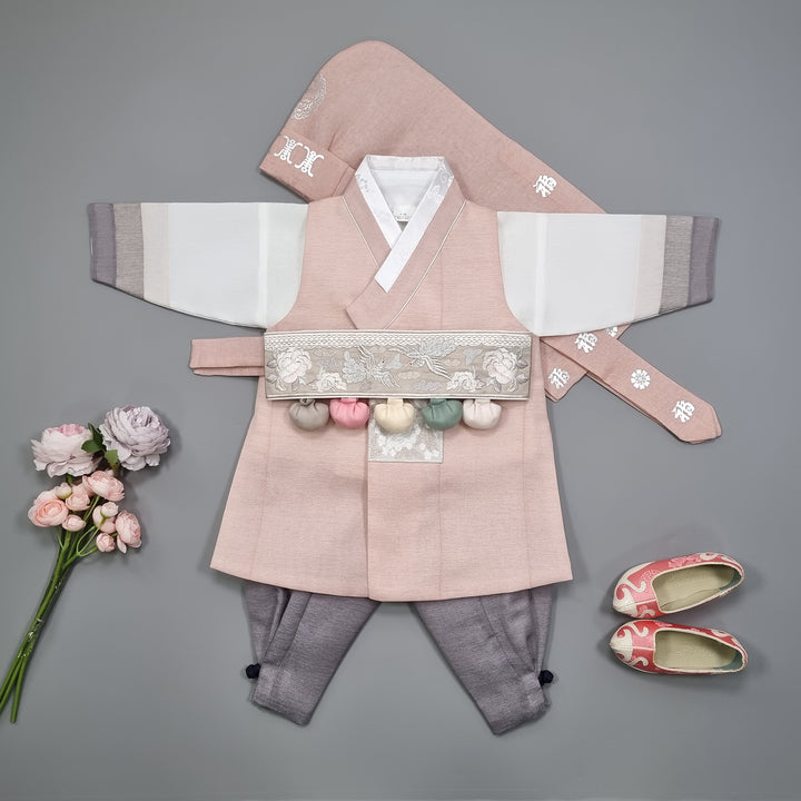 Korean Traditional Boy Baby Hanbok Dol Baikil Party Celebration 100th Days 1-15 Ages Dusty Pink 색동 HGB115