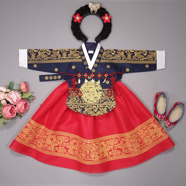 Hanbok Dress Girl Baby Korea Traditional Clothing Set First Birthday Celebration Party 100th Birth1–15 years Gold Print HG131