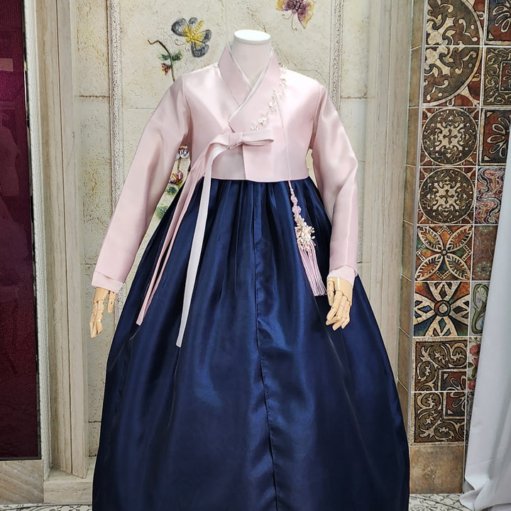 Korean Traditional Woman Personal Custom Hanbok Wedding Party Ceremony Pink Navy Hanbok OSW008